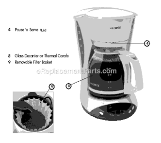 Page A Diagram and Parts List for DWX20  Mr Coffee Coffee Maker